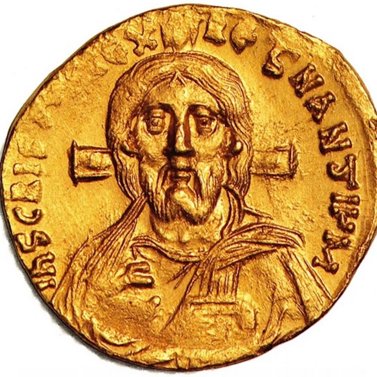 Byzantine era coin dating from AD 692 shows Jesus on a cross bearing a remarkable resemblance to Shroud face