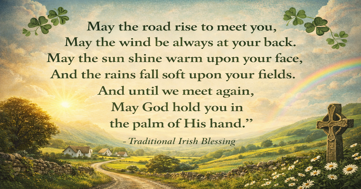 beautiful irish countryside with clovers, Irish blessing and quotes, st. patrick's day quotes